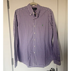 Polo Ralph Lauren Men's M Custom Fit Purple Gingham Logo Button Down Pony Shirt
